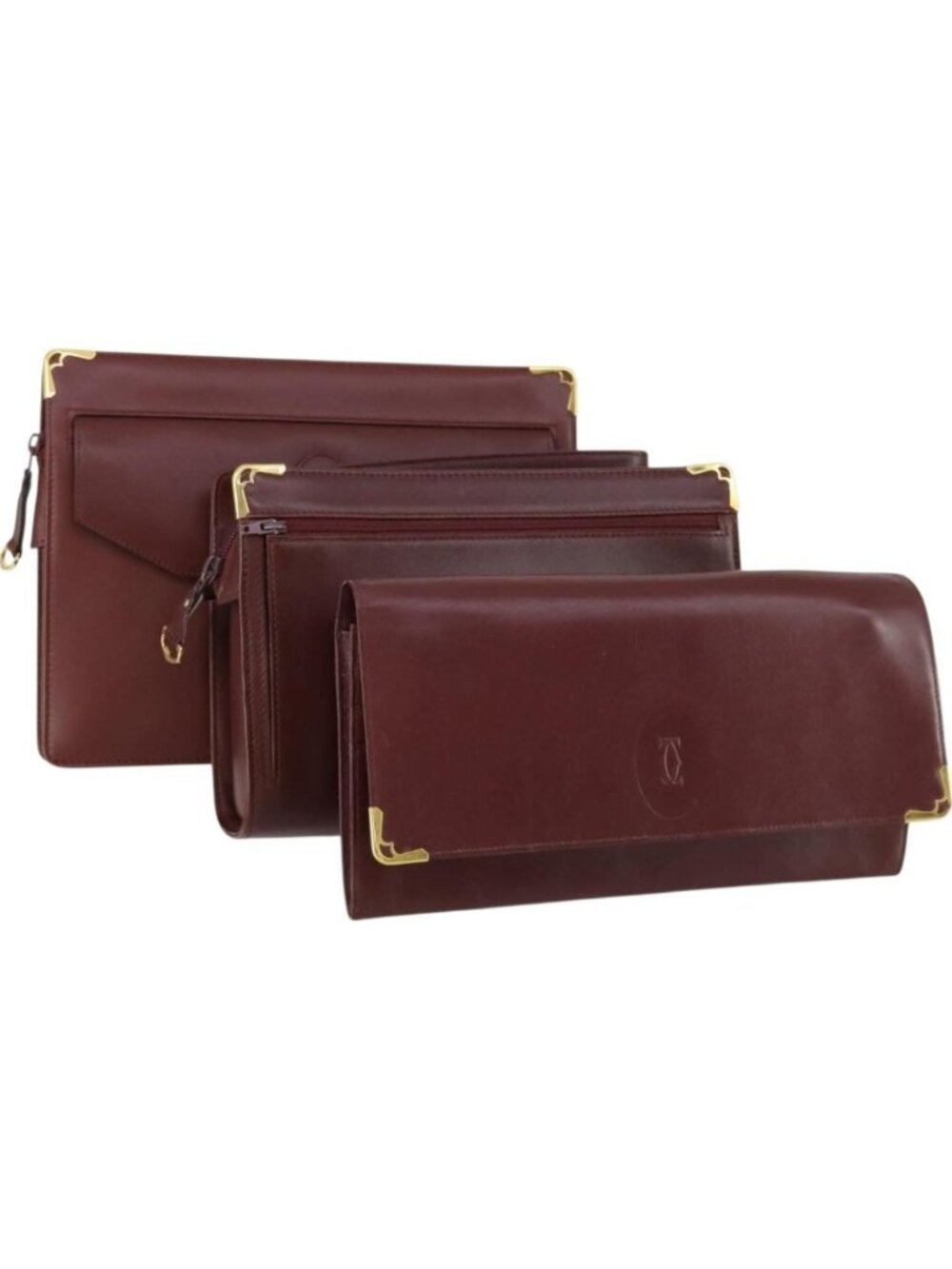 CARTIER Clutch Bag Leather 3 Set Bordeaux